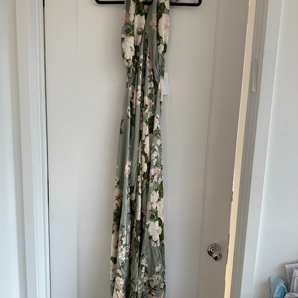 NWT Reformation Veria Maxi Silk Dress Size 14 Tarragon Floral Wrap Halter Top - Picture 6 of 12